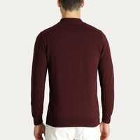 Dark Burgundy Half Turtleneck Regular Fit Cotton Knit Sweater