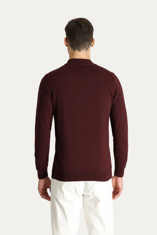  Koyu Bordo Yarım Balıkçı Yaka Regular Fit Pamuklu Triko Kazak