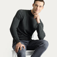 Dark Anthracite Melange Semi-Turtleneck Regular Fit Cotton Knit Sweater