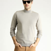 Medium Mink Half Turtleneck Regular Fit Cotton Knit Sweater