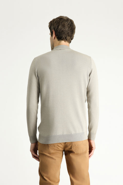 Medium Mink Half Turtleneck Regular Fit Cotton Knit Sweater