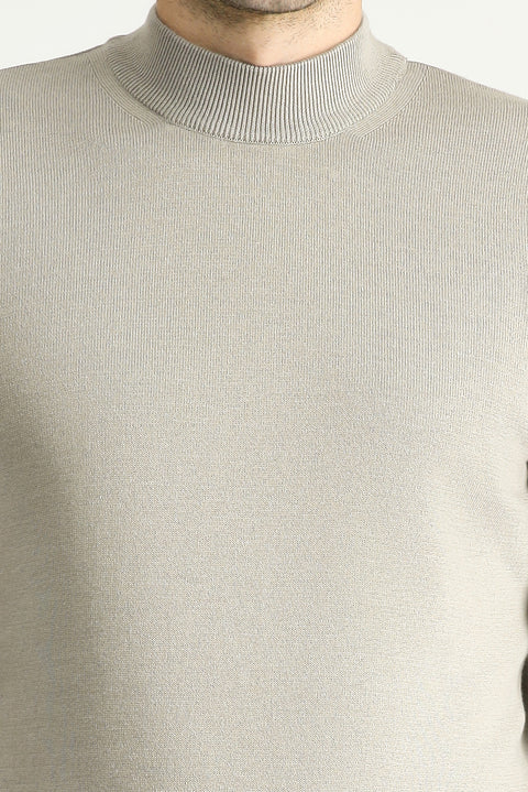 Medium Mink Half Turtleneck Regular Fit Cotton Knit Sweater