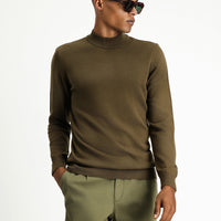 Dark Mink Half Turtleneck Regular Fit Cotton Knit Sweater