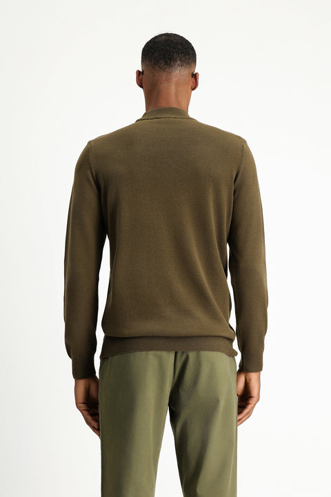 Dark Mink Half Turtleneck Regular Fit Cotton Knit Sweater