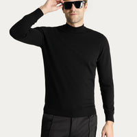 Siyah Yarım Balıkçı Yaka Slim Fit Dar Kesim Pamuklu Triko Kazak