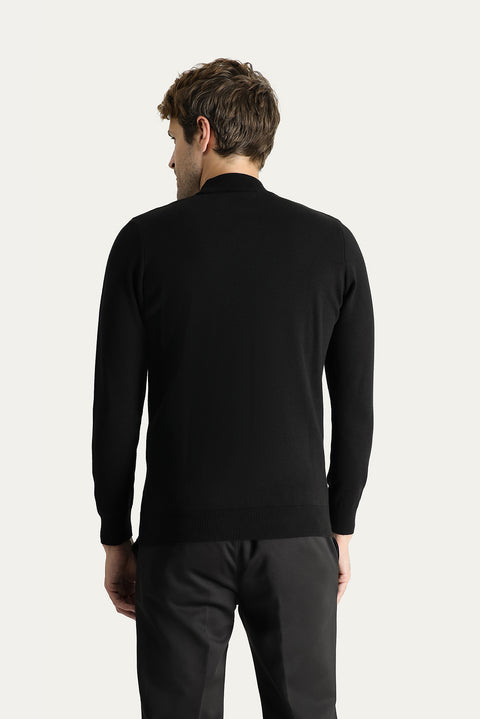 Siyah Yarım Balıkçı Yaka Slim Fit Dar Kesim Pamuklu Triko Kazak