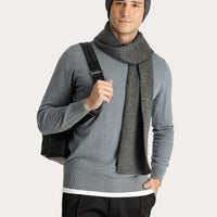 Medium Grey Melange Semi-Turtleneck Slim Fit Narrow Cut Cotton Knit Sweater