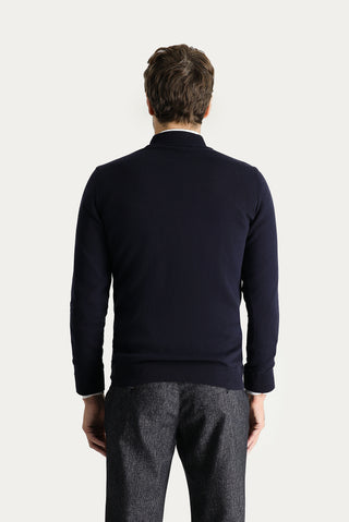  Koyu Lacivert Yarım Balıkçı Yaka Slim Fit Dar Kesim Pamuklu Triko Kazak