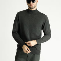 Koyu Antrasit Yarım Balıkçı Yaka Slim Fit Dar Kesim Pamuklu Triko Kazak