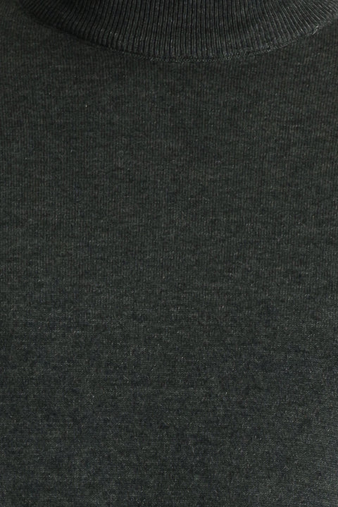 Koyu Antrasit Yarım Balıkçı Yaka Slim Fit Dar Kesim Pamuklu Triko Kazak