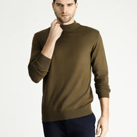 Medium Mink Half Turtleneck Slim Fit Narrow Cut Cotton Knit Sweater