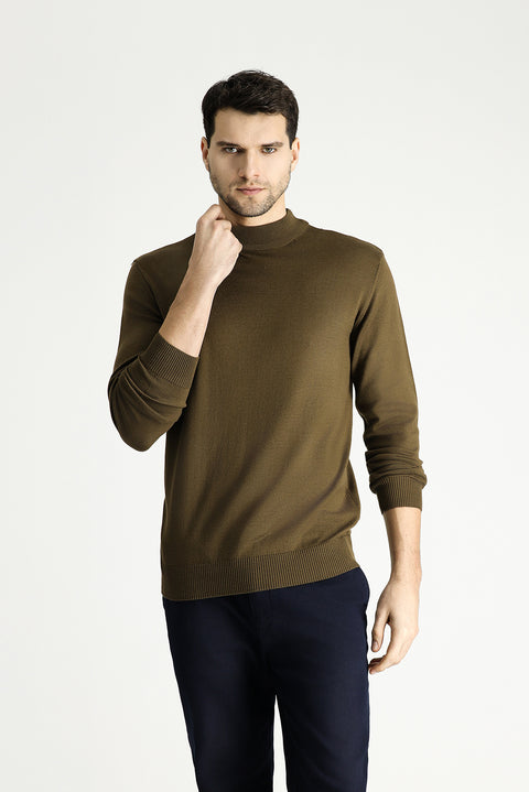 Medium Mink Half Turtleneck Slim Fit Narrow Cut Cotton Knit Sweater