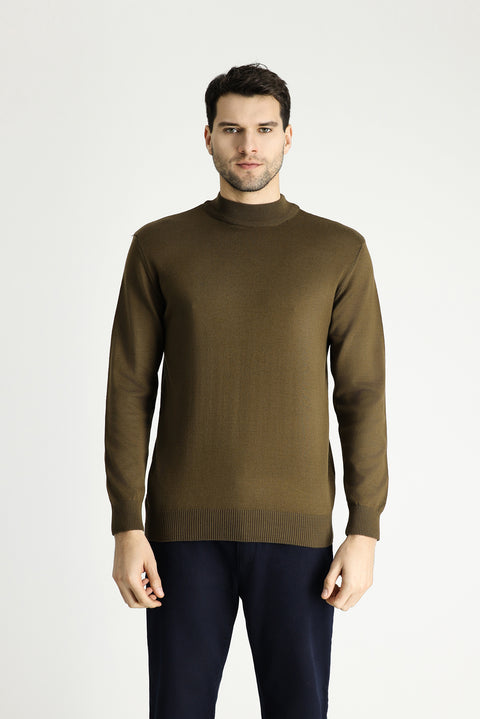 Medium Mink Half Turtleneck Slim Fit Narrow Cut Cotton Knit Sweater