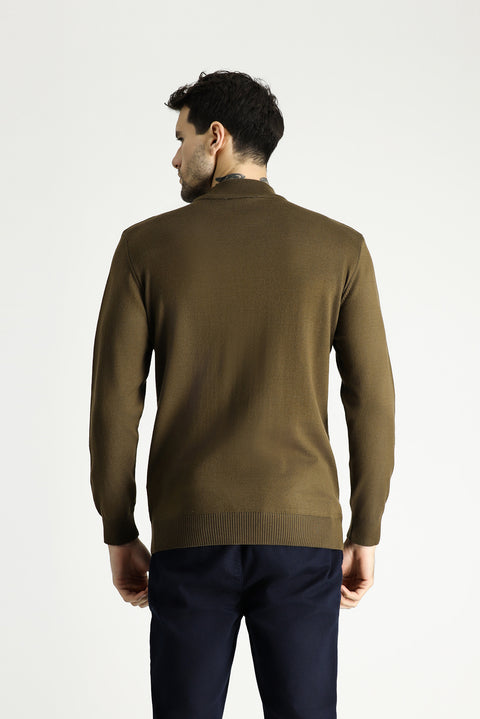 Medium Mink Half Turtleneck Slim Fit Narrow Cut Cotton Knit Sweater