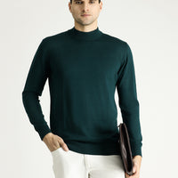 Dark Petrol Half Turtleneck Slim Fit Narrow Cut Knit Sweater