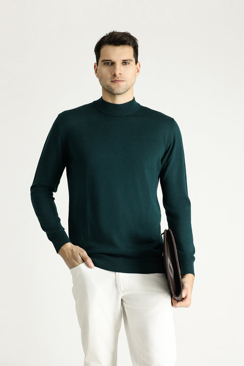Dark Petrol Half Turtleneck Slim Fit Narrow Cut Knit Sweater