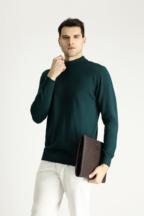 Dark Petrol Half Turtleneck Slim Fit Narrow Cut Knit Sweater