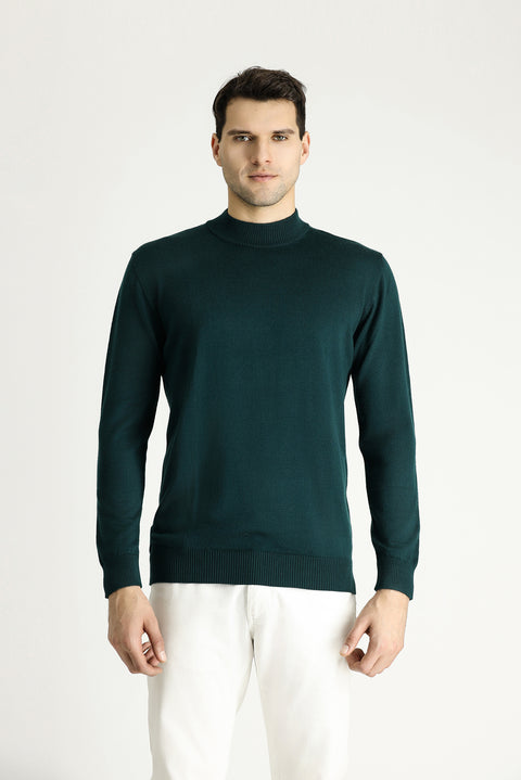 Dark Petrol Half Turtleneck Slim Fit Narrow Cut Knit Sweater