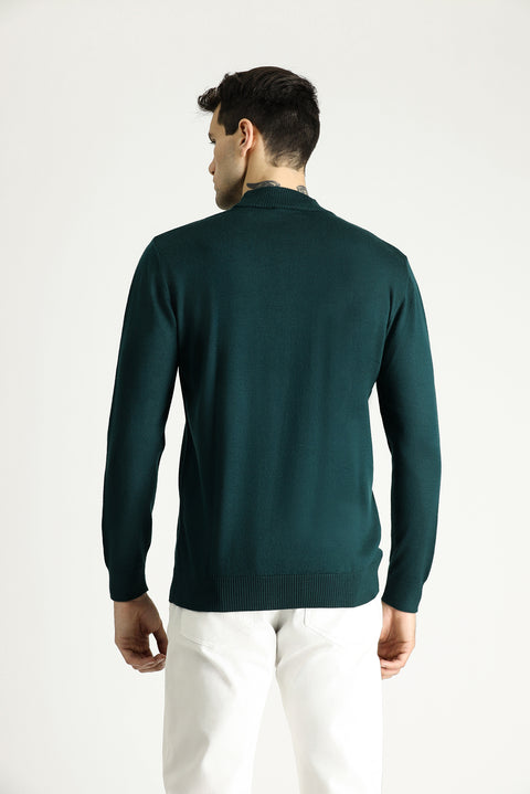 Dark Petrol Half Turtleneck Slim Fit Narrow Cut Knit Sweater