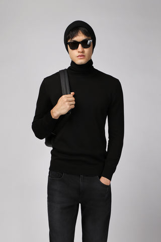  Siyah Balıkçı Yaka Regular Fit Pamuklu Triko Kazak