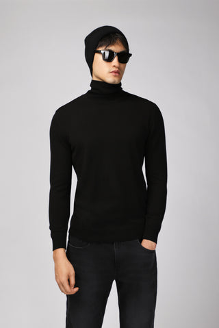  Siyah Balıkçı Yaka Regular Fit Pamuklu Triko Kazak