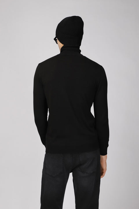 Black Turtleneck Regular Fit Cotton Knit Sweater
