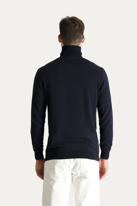 Dark Navy Turtleneck Regular Fit Cotton Knit Sweater