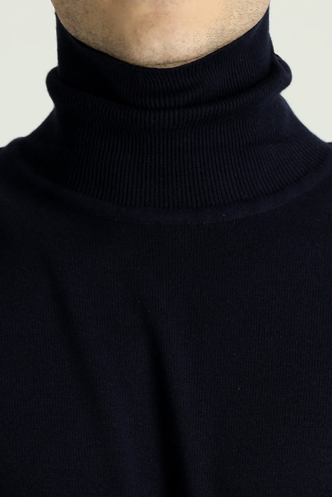 Dark Navy Turtleneck Regular Fit Cotton Knit Sweater