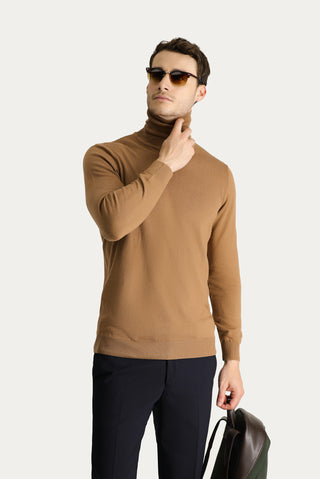 Camel Balıkçı Yaka Regular Fit Pamuklu Triko Kazak