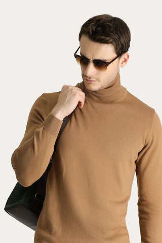  Camel Balıkçı Yaka Regular Fit Pamuklu Triko Kazak