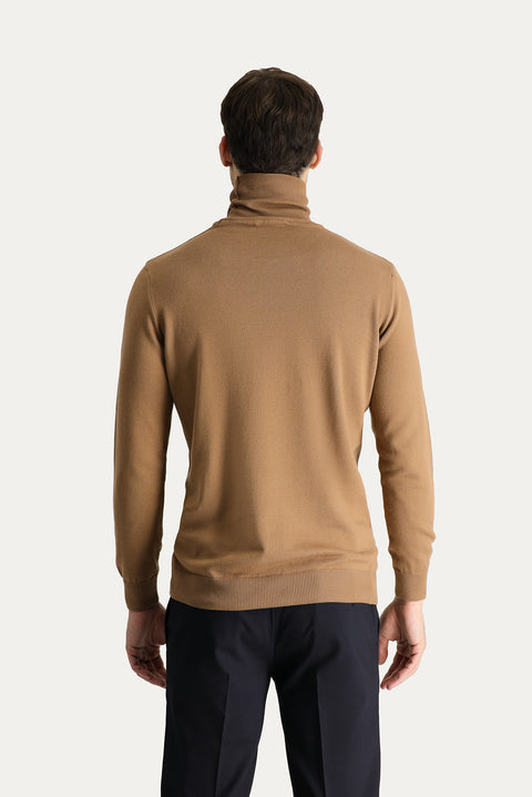 Camel Balıkçı Yaka Regular Fit Pamuklu Triko Kazak