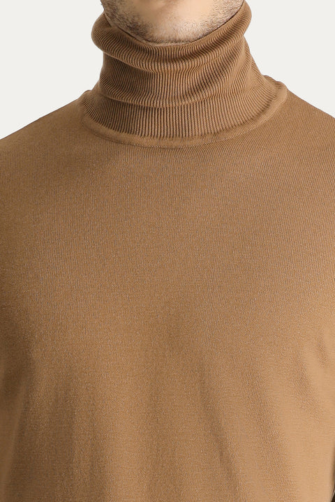 Camel Balıkçı Yaka Regular Fit Pamuklu Triko Kazak