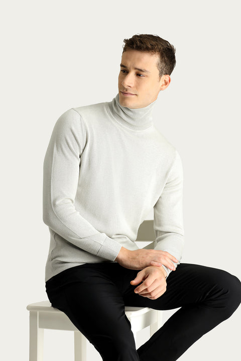 Stone Turtleneck Regular Fit Cotton Knit Sweater