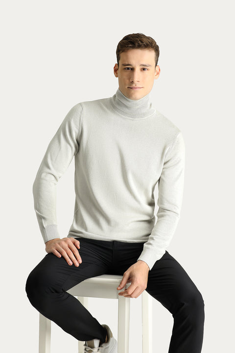 Stone Turtleneck Regular Fit Cotton Knit Sweater