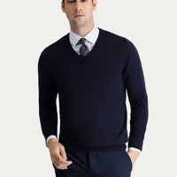 Dark Navy V-Neck Regular Fit Cotton Knit Sweater