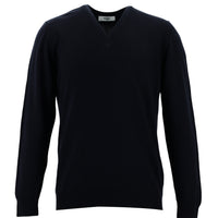 Dark Navy V-Neck Slim Fit Cotton Knit Sweater