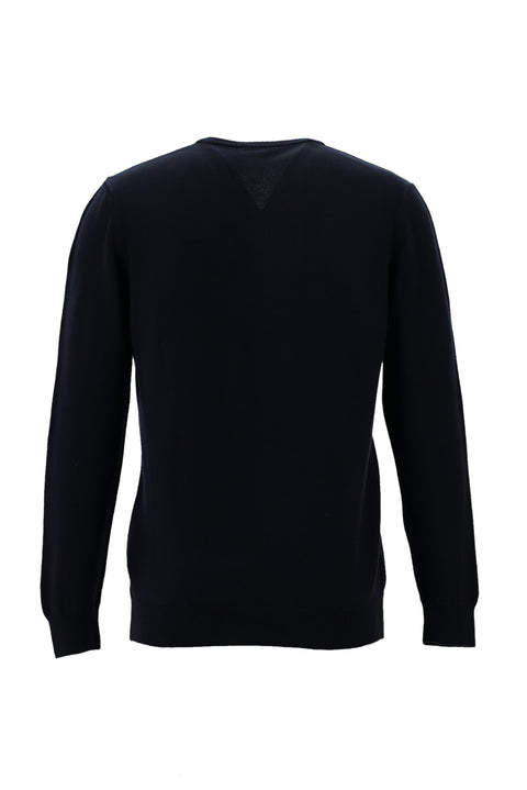 Dark Navy V-Neck Slim Fit Cotton Knit Sweater