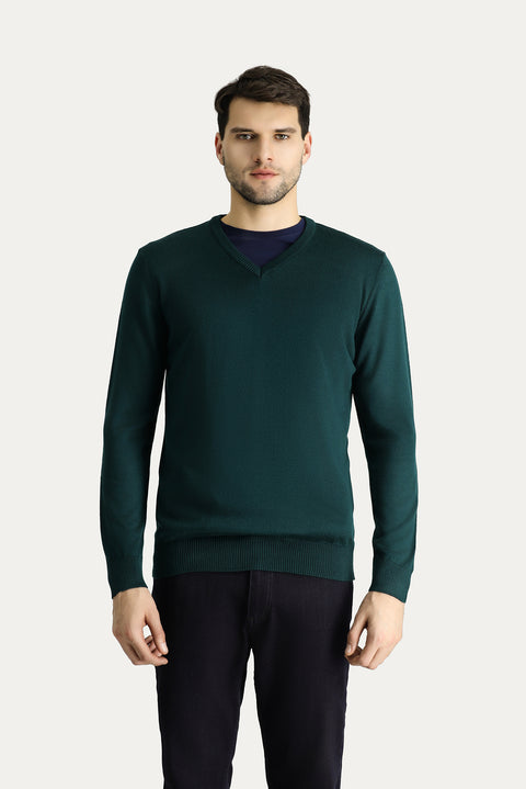 Koyu Petrol V Yaka Slim Fit Dar Kesim Triko Kazak