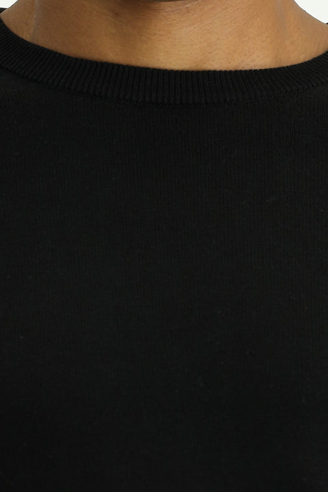 Siyah Bisiklet Yaka Regular Fit Pamuklu Triko Kazak
