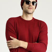 Dark Red Crew Neck Regular Fit Cotton Knit Sweater