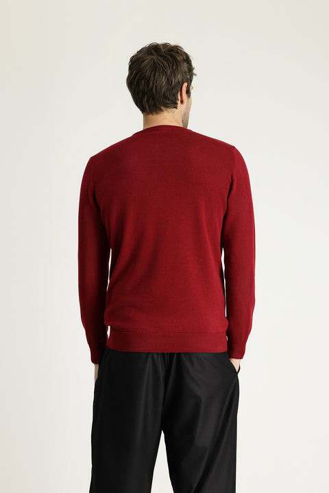 Dark Red Crew Neck Regular Fit Cotton Knit Sweater
