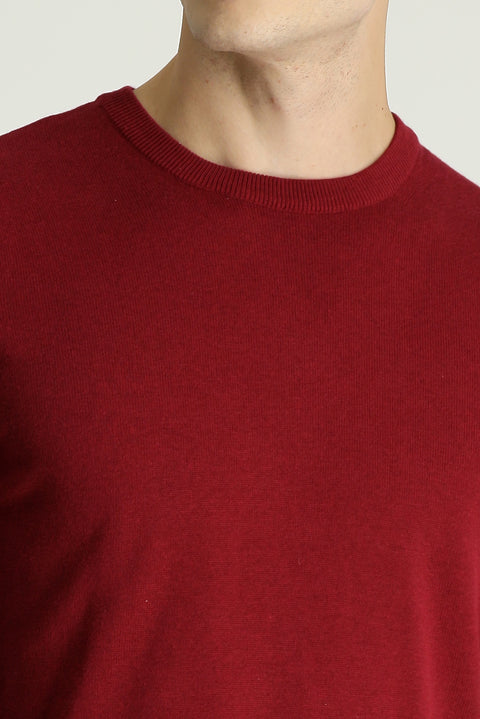 Dark Red Crew Neck Regular Fit Cotton Knit Sweater
