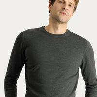 Dark Anthracite Melange Crew Neck Slim Fit Narrow Cut Cotton Knit Sweater