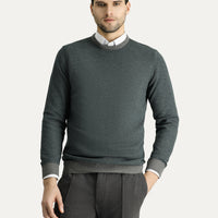 Medium Grey Crew Neck Slim Fit Patterned Knit Sweater