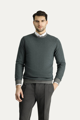  Orta Gri Bisiklet Yaka Slim Fit Desenli Triko Kazak