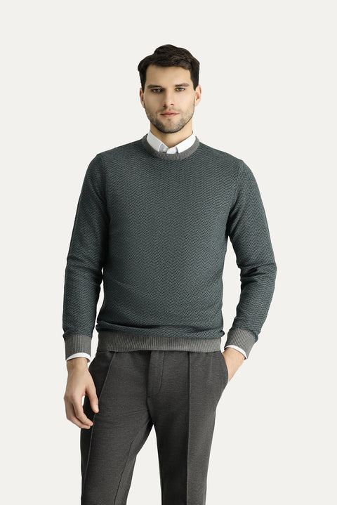 Medium Grey Crew Neck Slim Fit Patterned Knit Sweater