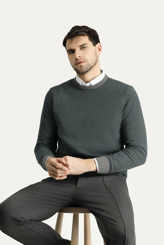  Orta Gri Bisiklet Yaka Slim Fit Desenli Triko Kazak