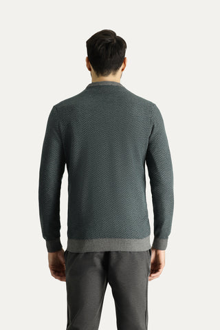 Orta Gri Bisiklet Yaka Slim Fit Desenli Triko Kazak