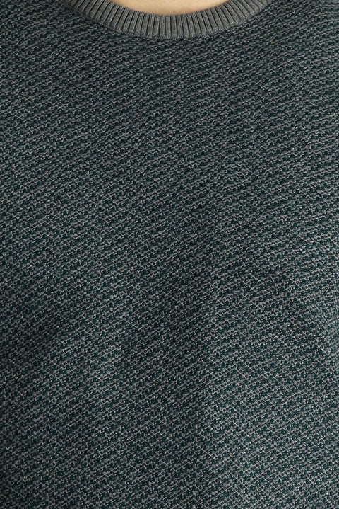 Medium Grey Crew Neck Slim Fit Patterned Knit Sweater