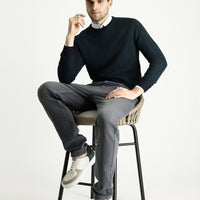 Dark Navy Crew Neck Slim Fit Patterned Knit Sweater